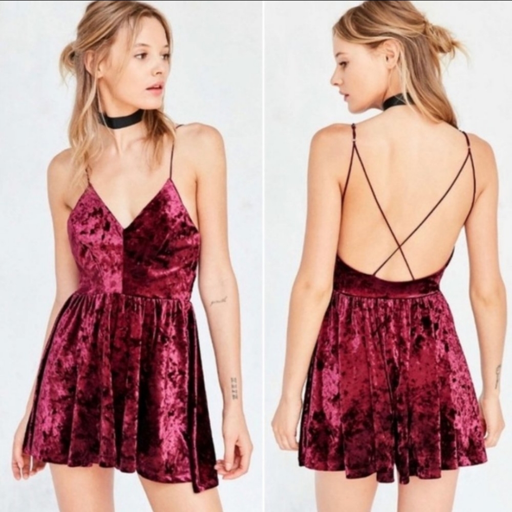 Urban Outfitters Burgundy Fit & Flare Romper